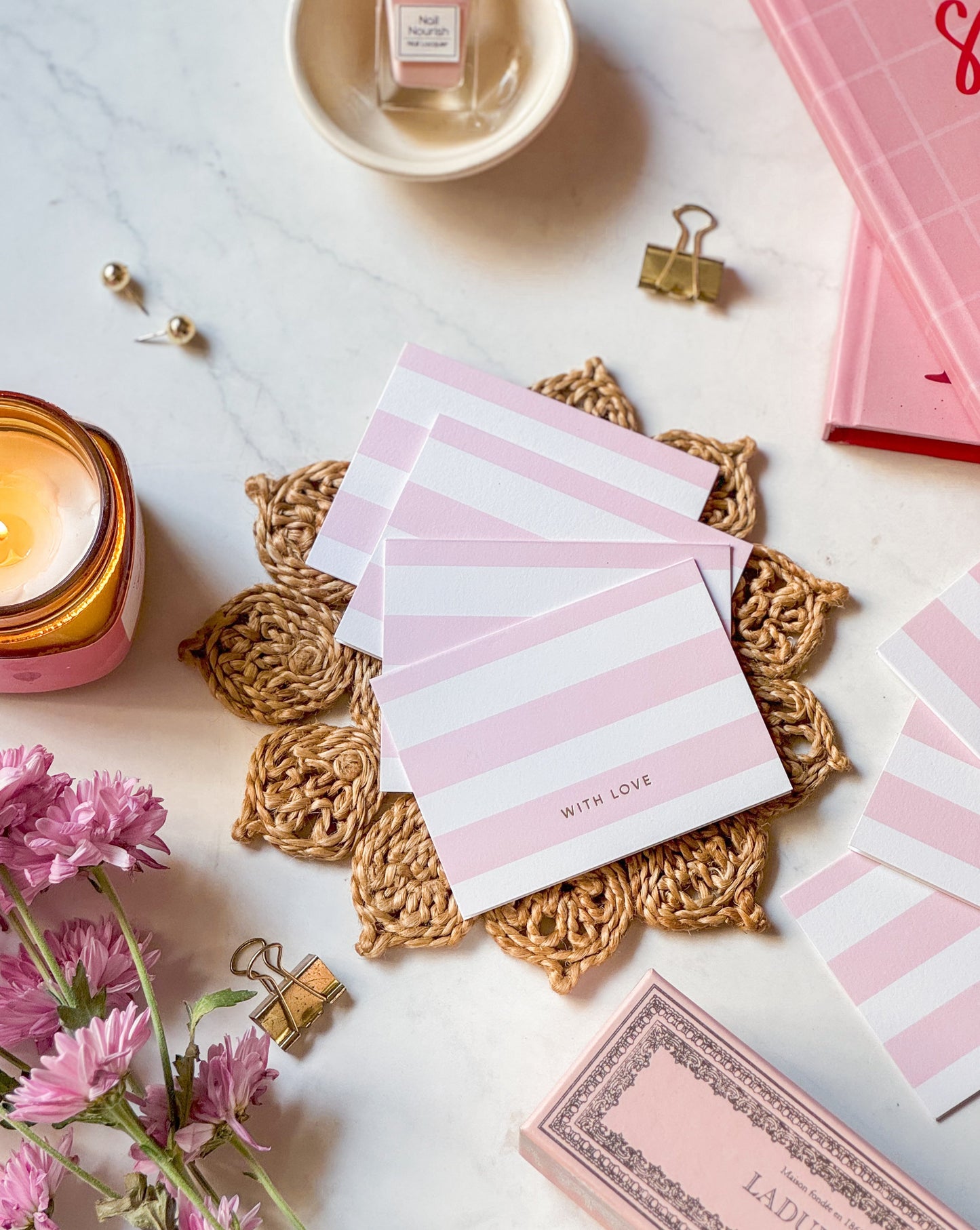 Striped | Baby Pink | Note Cards