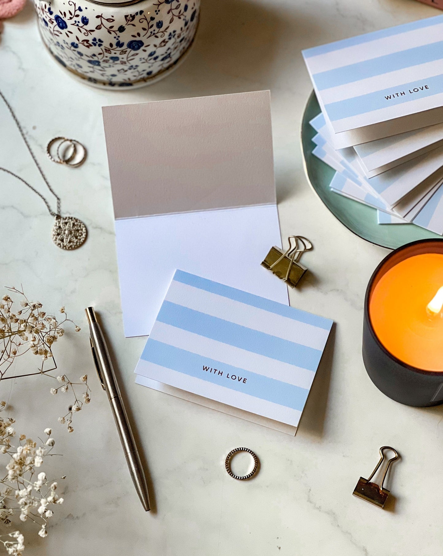 Striped | Powder Blue | Note Cards