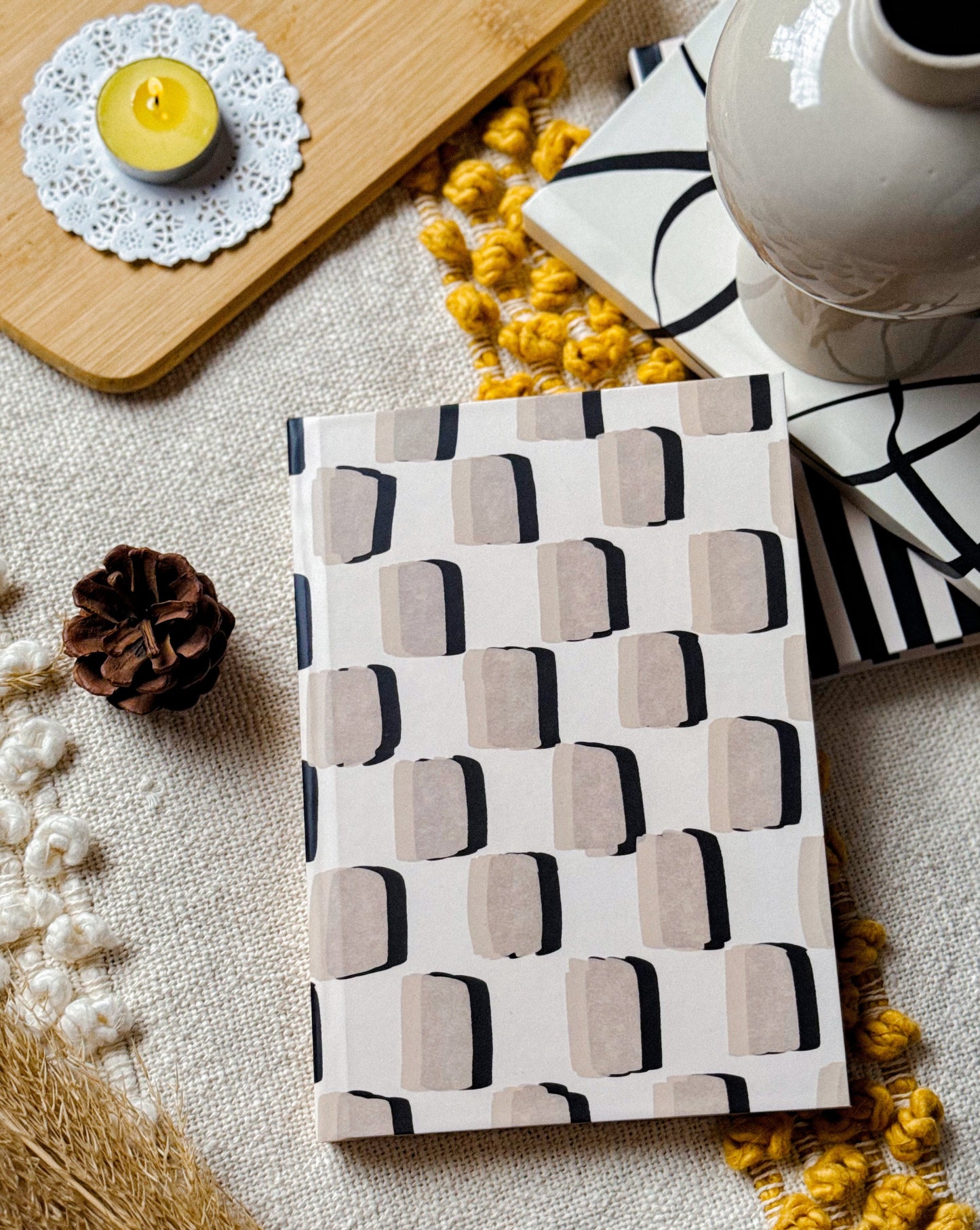 Checkered | Beige | A5 Hardcover Notebook